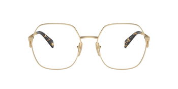 Das Bild zeigt die Prada Brille 59ZV in Hellgold von vorne.